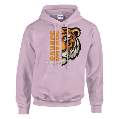 Hoodie - Savage Tiger Graphic Hoodie | Unisex Streetwear Pullover | Bold Tiger Face Print | Classic Heavy Blend Hoodie | Gildan 18500