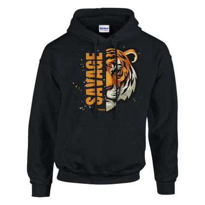 Hoodie - Savage Tiger Graphic Hoodie | Unisex Streetwear Pullover | Bold Tiger Face Print | Classic Heavy Blend Hoodie | Gildan 18500