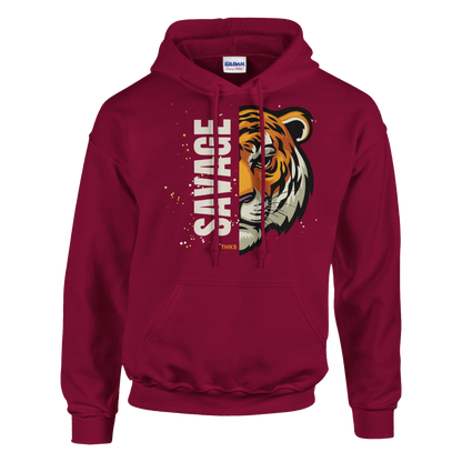 Hoodie - Savage Tiger Graphic Hoodie | Unisex Streetwear Pullover | Bold Tiger Face Print | Classic Heavy Blend Hoodie | Gildan 18500
