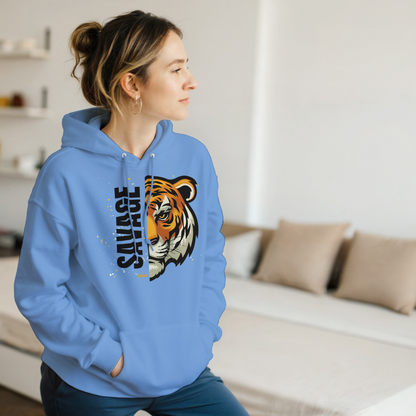 Hoodie - Savage Tiger Graphic Hoodie | Unisex Streetwear Pullover | Bold Tiger Face Print | Classic Heavy Blend Hoodie | Gildan 18500