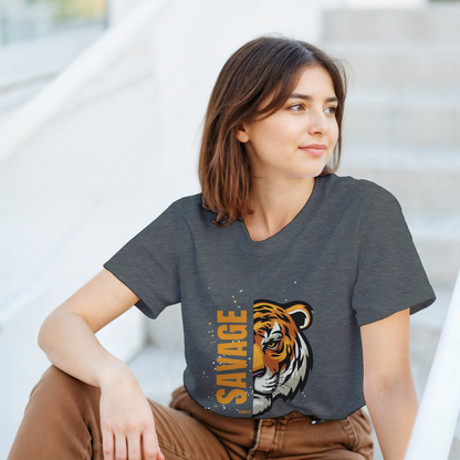 T-Shirt - Savage Tiger Graphic | Unisex Heavyweight Streetwear Tee | Bold Tiger Face Print | Gildan 5000 Premium Quality