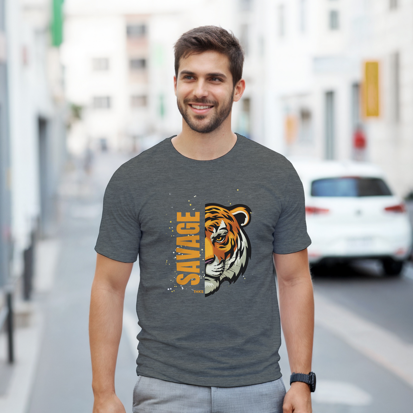 T-Shirt - Savage Tiger Graphic | Unisex Heavyweight Streetwear Tee | Bold Tiger Face Print | Gildan 5000 Premium Quality