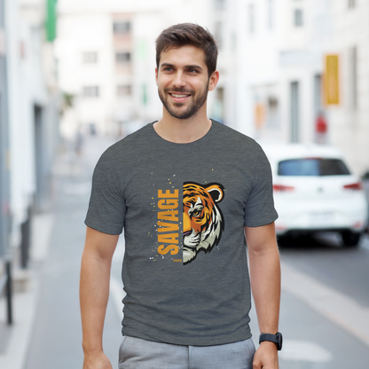 T-Shirt - Savage Tiger Graphic | Unisex Heavyweight Streetwear Tee | Bold Tiger Face Print | Gildan 5000 Premium Quality